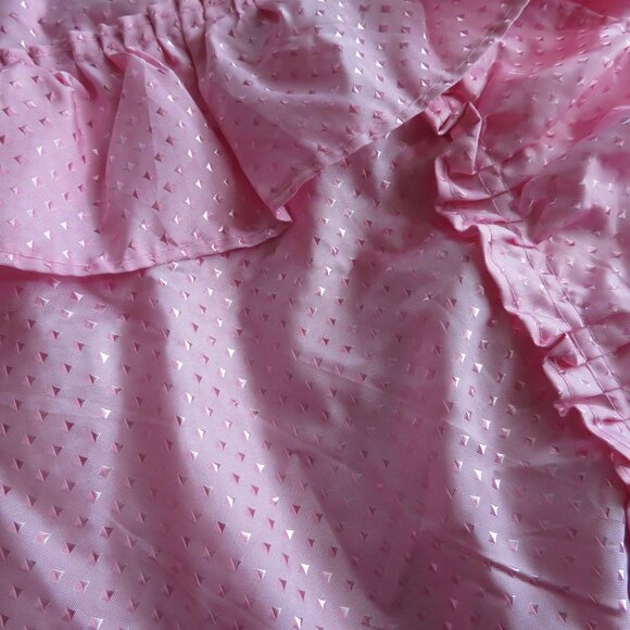 Pink Ruffled Panel Fabric Shower Curtain Textured Triangle Design with Tie Backs - Picture 2 of 7